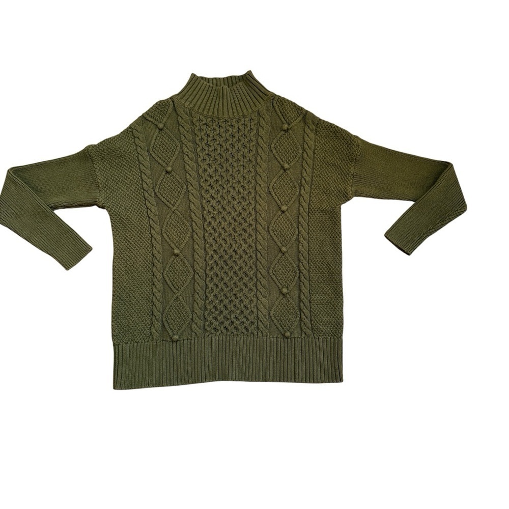 J.Crew Women's Olive Green Cable Knit Cotton Sweater Size XS oversized